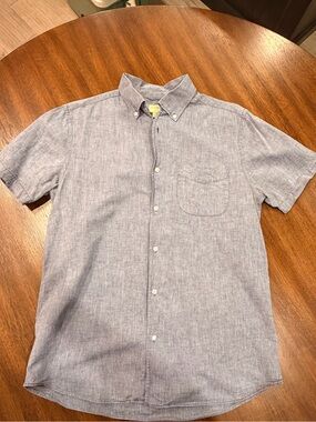 Tre Vero Three Truths Blue Cotton Linen Short Sleeve Button Down Shirt Men’s M